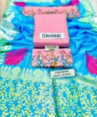 Dhanak 3pc Embroidered Dress with Printed Wool Shawl