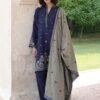3PC Dhanak Embroidered Suit with Shawl