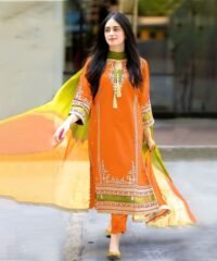 OMAL 3PC Dhanak Orange Dress with Tie & Dye Shawl