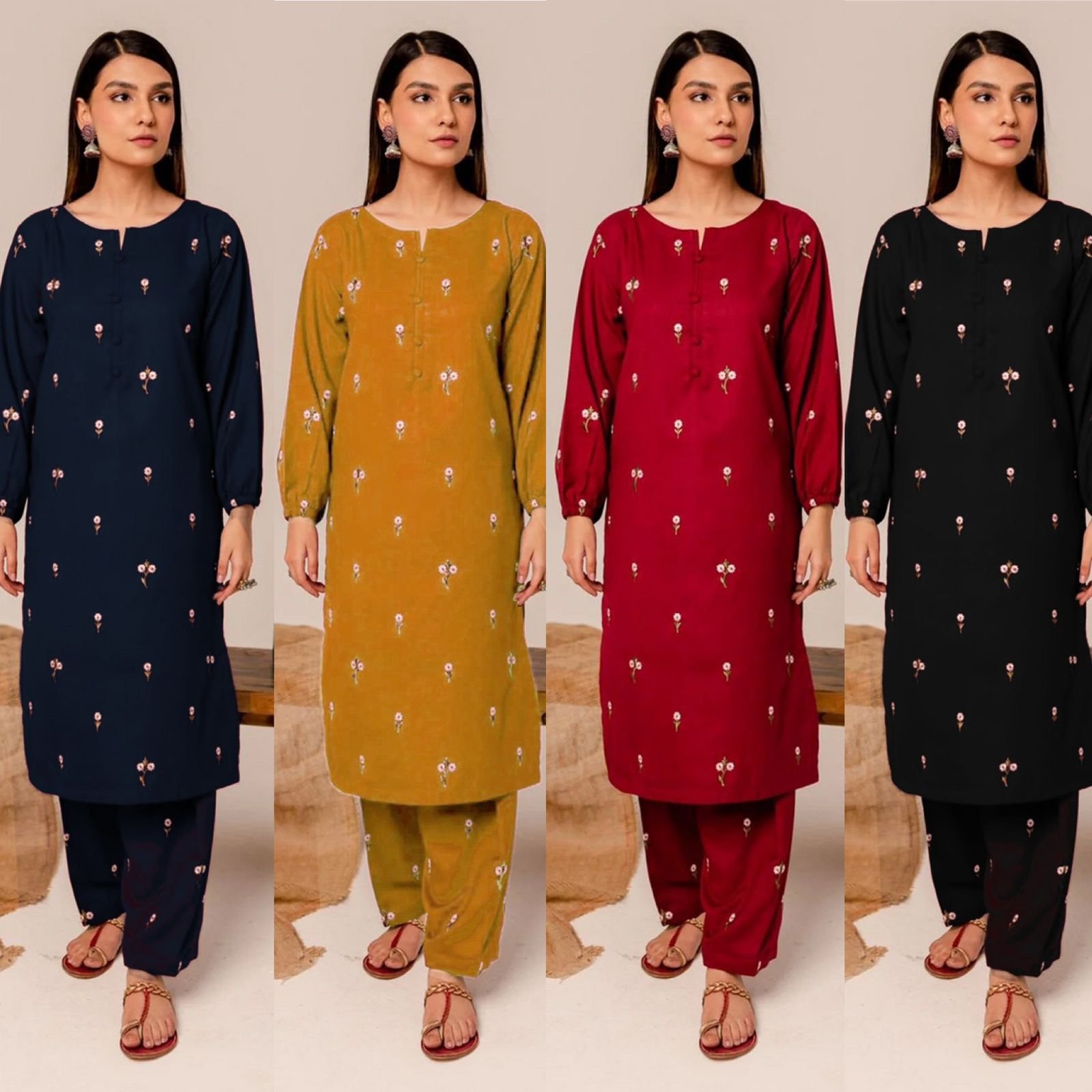 Fancy 2PC Dhanak Embroidered Suit