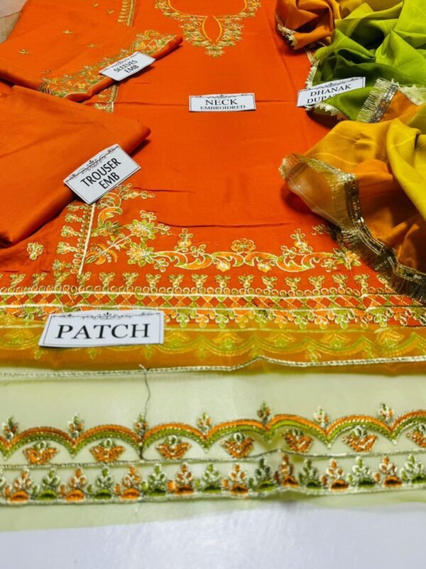 OMAL 3PC Dhanak Orange Dress with Tie & Dye Shawl