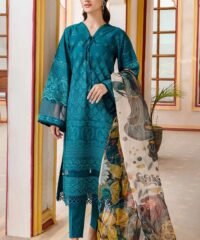 3Pc Lawn Embroidered Shirt with Printed Voil Dupatta